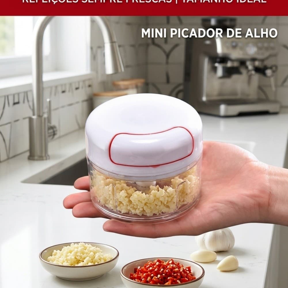 Processador e Triturador Manual Compacto para Alho, Cebola e Temperos de Cozinha