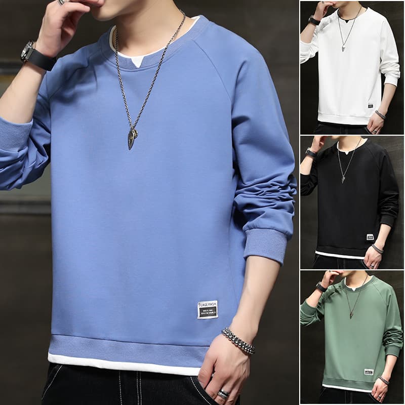 Jovens estudantes camiseta de manga comprida masculina versão coreana na moda camisa de fundo solto moletom ins primaver