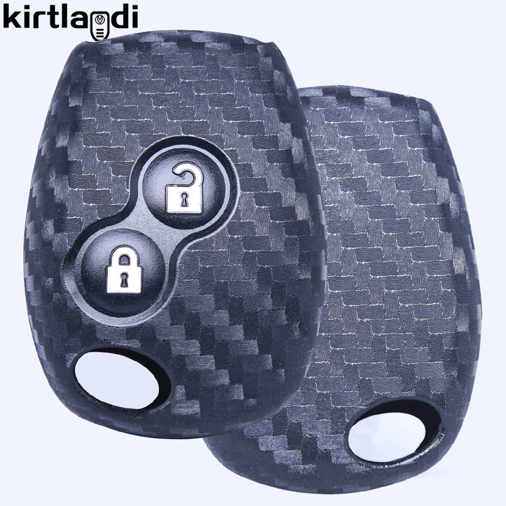 Capa de chave em fibra de carbono com 2 chaves para Renault Megane, Modus, Espace, Laguna, Duster, Clio, Kangoo, Dacia L