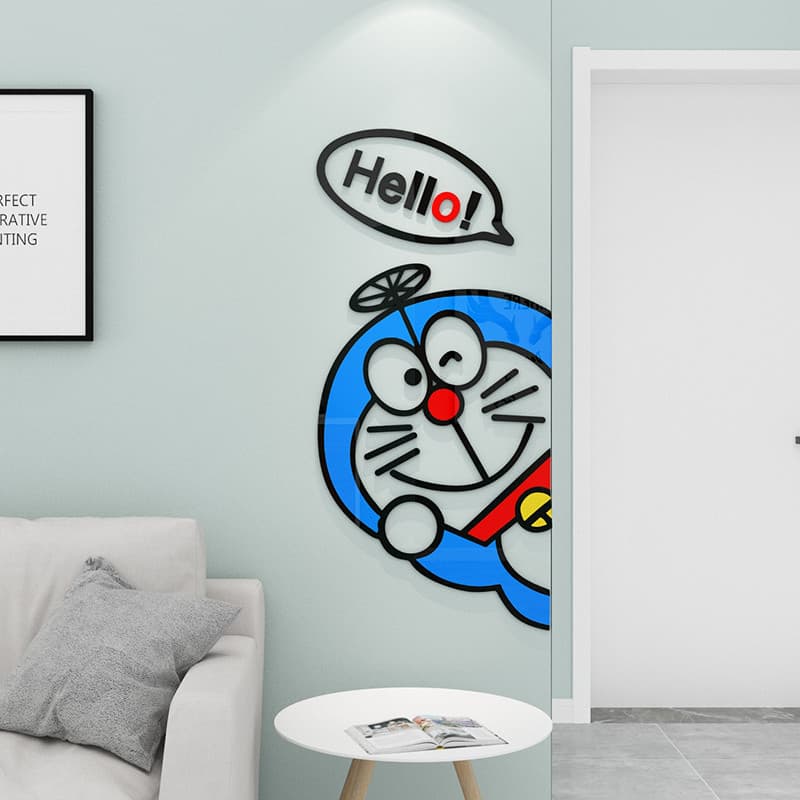 Desenhos animados inglês Doraemon adesivos menino quarto porta cabeceira fundo decoração da parede adesivos sala de esta