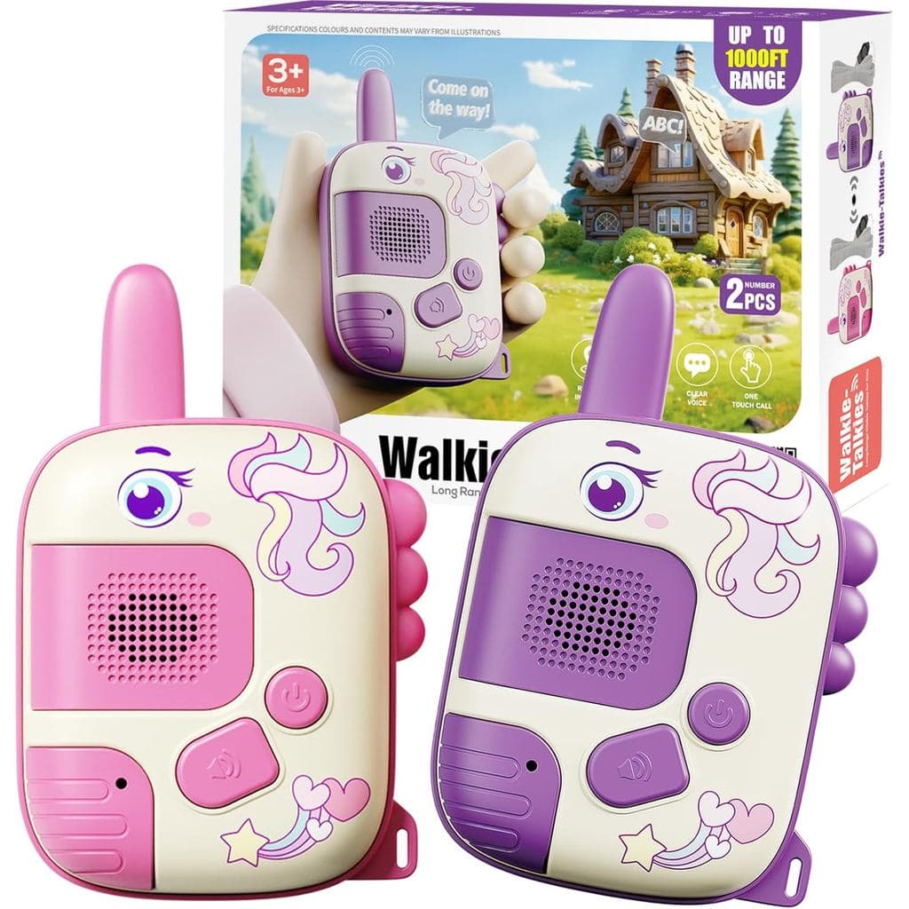 JKGIFTS Walkie Talkies para Meninas: Brinquedos de Unicórnio, Pacote com 2, Presentes de Aniversário para Meninas de 3 a