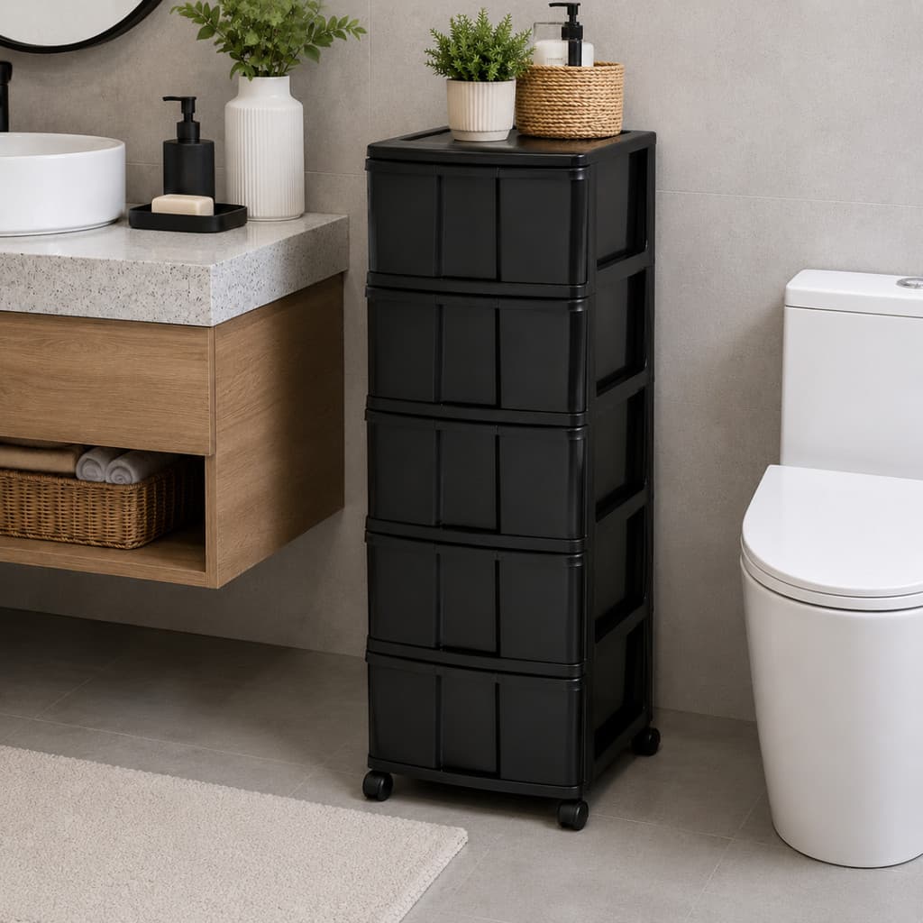Gaveteiro Grande Multifuncional Multiuso com 5 Gavetas Estilo Rattan