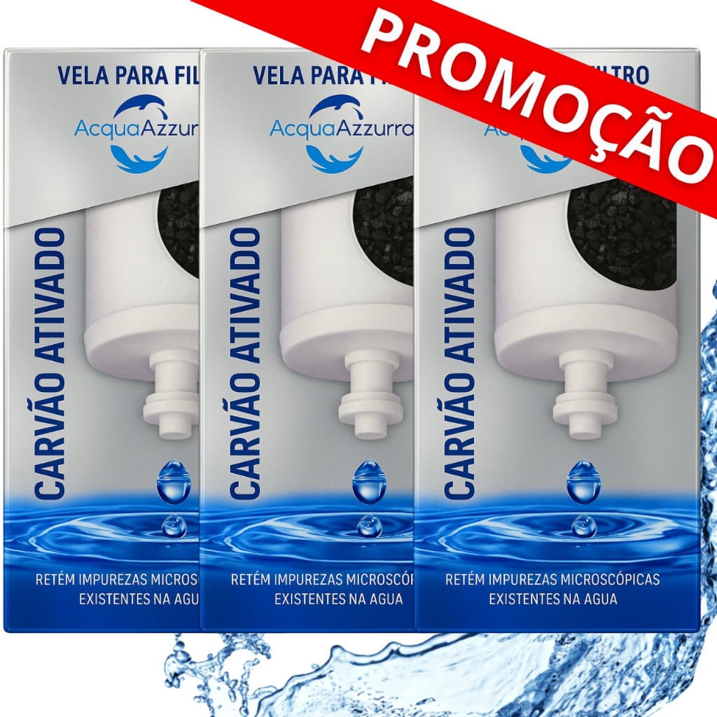 03 Velas Filtro Barro Alcalina com Carvão Ativado Prata Coloidal - SERVE PARA TODOS FILTRO BARRO