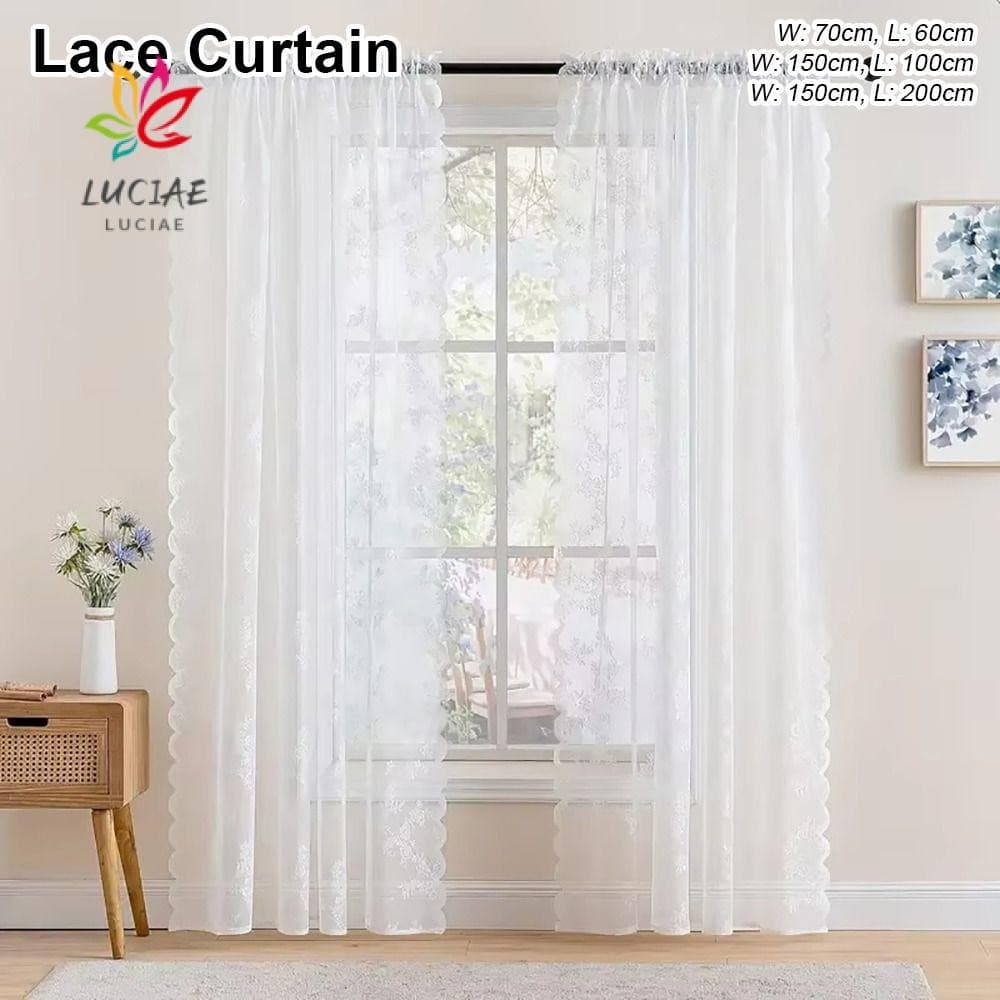 LUCIAE 1 Unidade De Cortina De Renda , Transparente Bordada Floral Branca , Cortinas De Janela De Bolso Com Haste De Pol