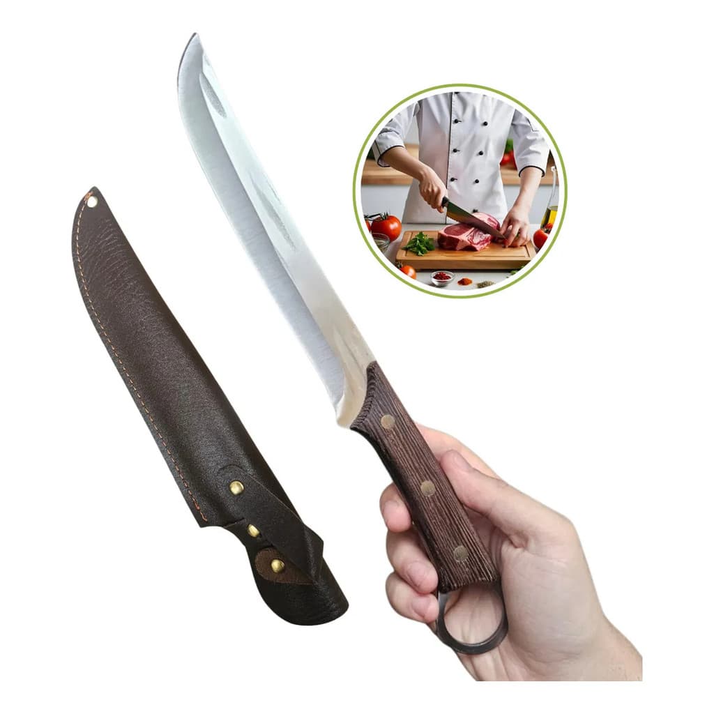 Faca Profissional Churrasco Full Tang Aço Inox Chefe de Cozinha