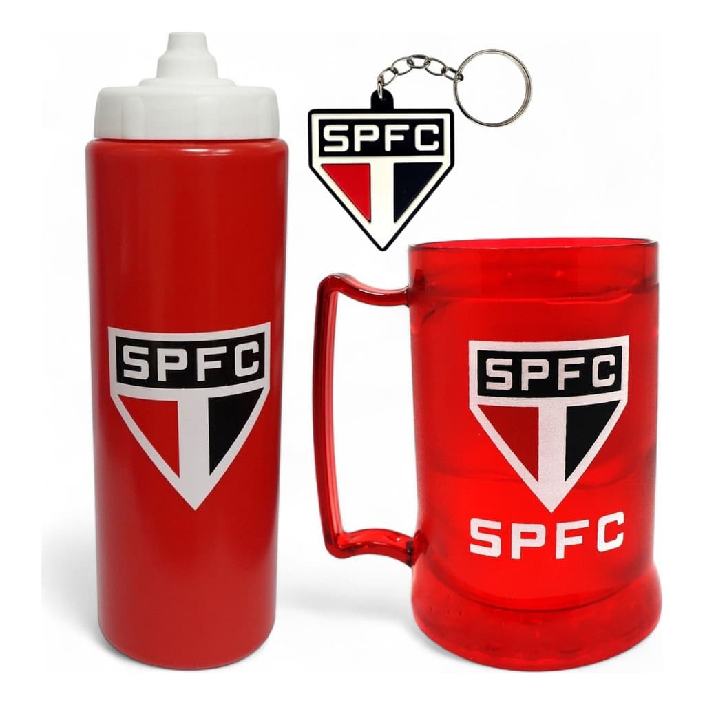 Garrafa São Paulo Alumínio + Chaveiro E Caneca Spfc Oficial