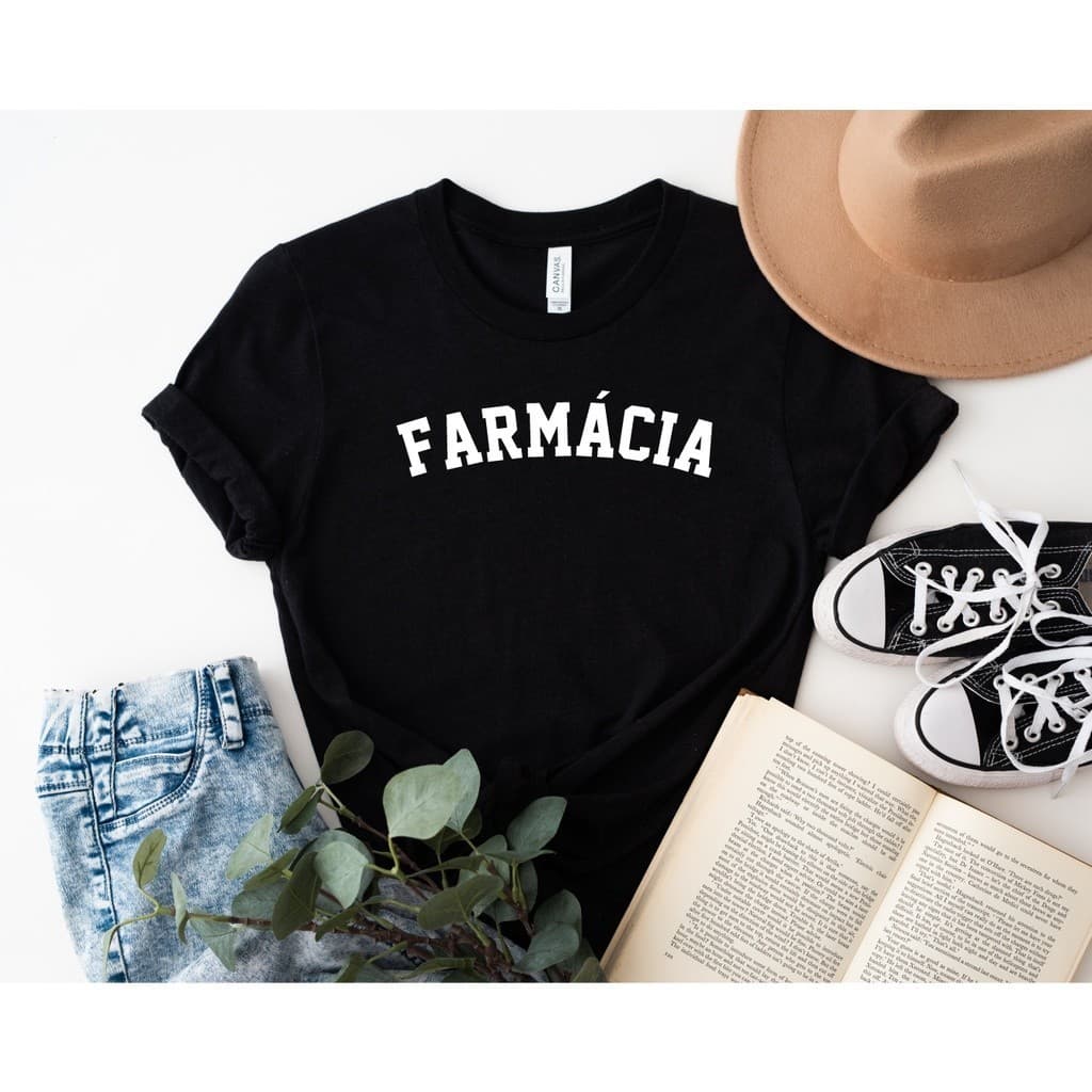 Blusa T-shirt Feminina Farmácia Preta algodao