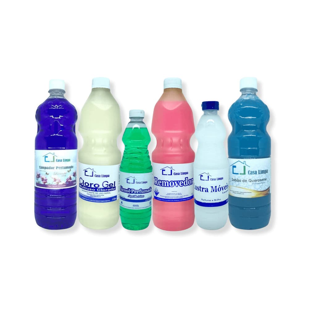 Kit do Insta (Limpador Perfumado + Cloro Gel + Alcool Perfumado + Removedor Rosa + Lustra Moveis + Sabao de Querosene)