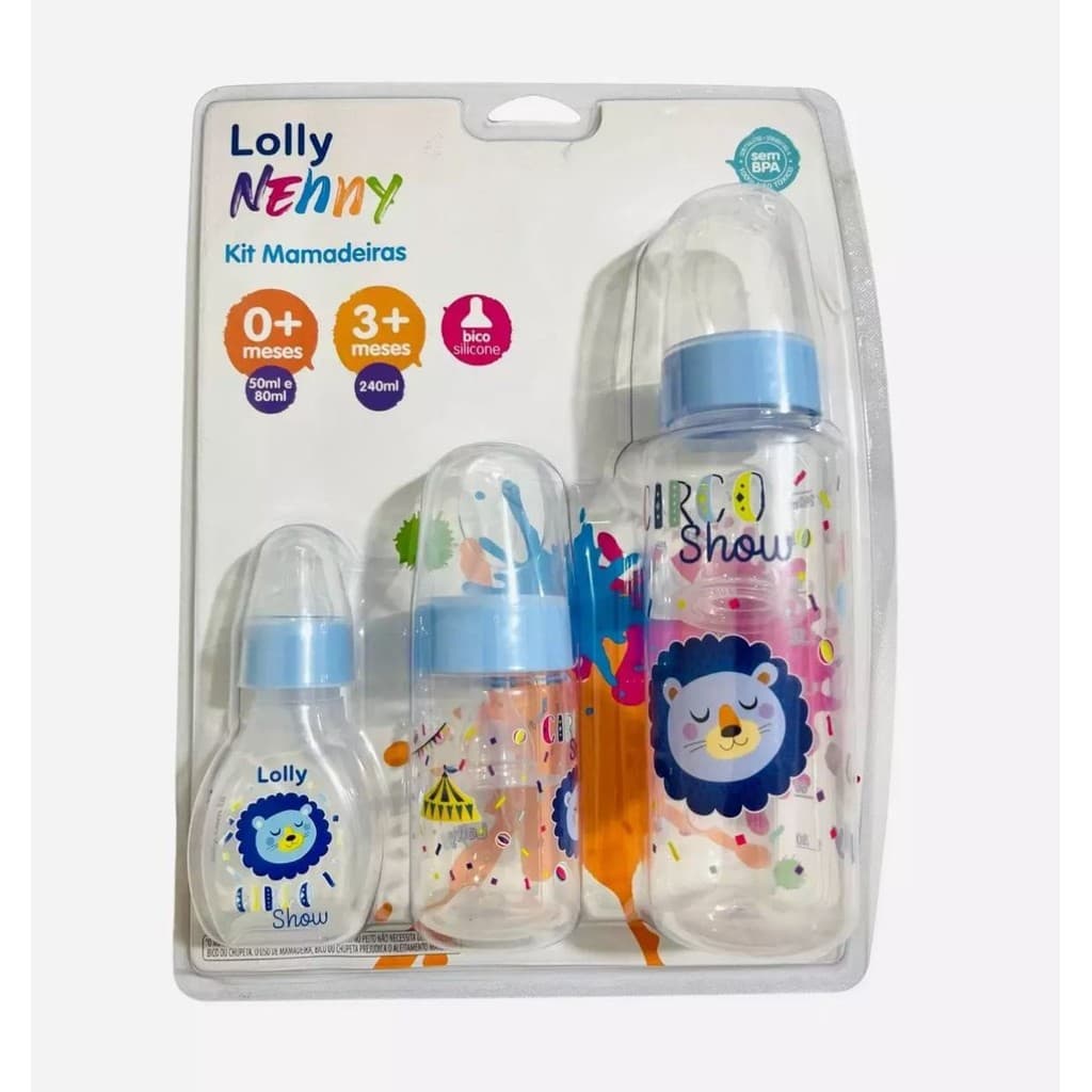 Kit 3 Mamadeiras Lolly 240ml 150ml 80ml Tip Bico De Silicone 0+ meses