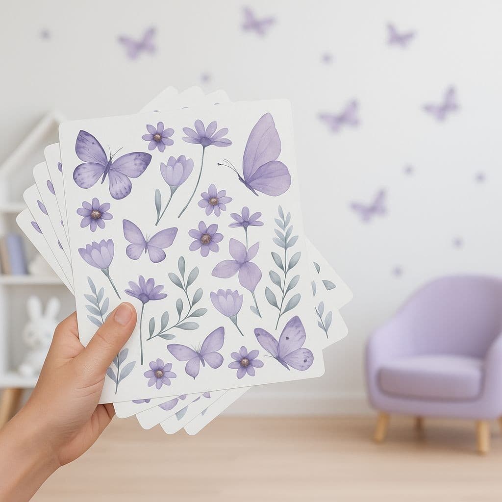 Adesivo de Parede 120 Borboletas e Flores Decoração Delicada para Quarto Infantil Feminino