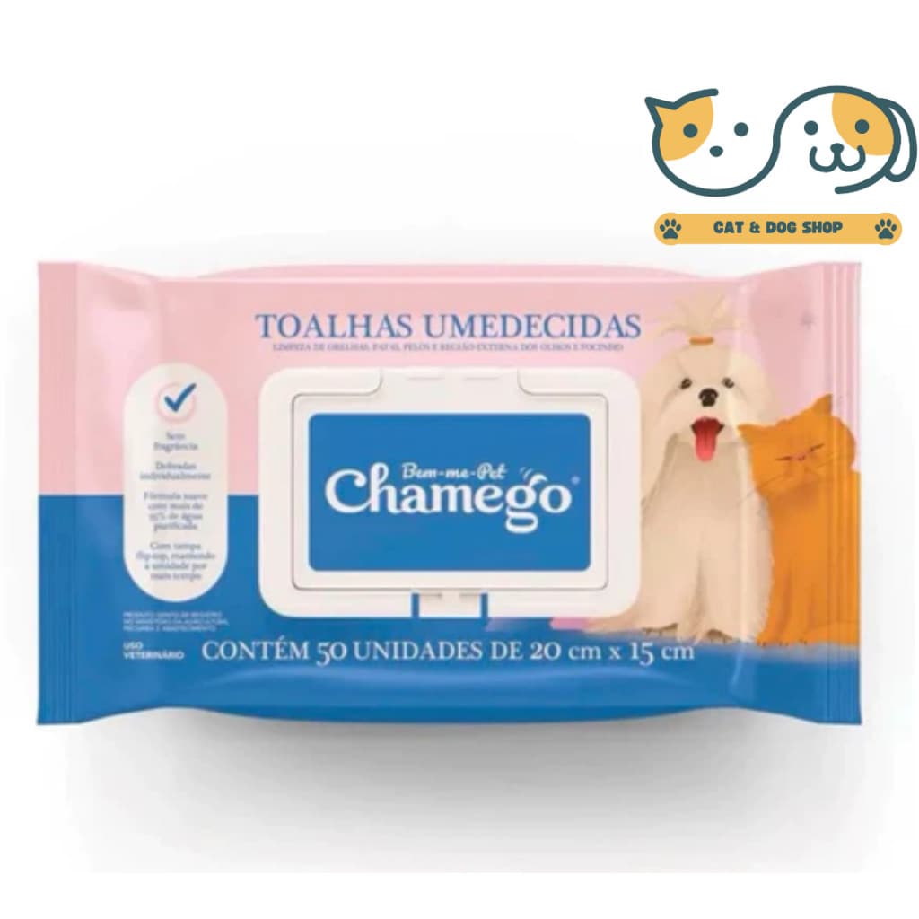Lenço Umedecido Para Cães e Gatos Chamego 50 lenços