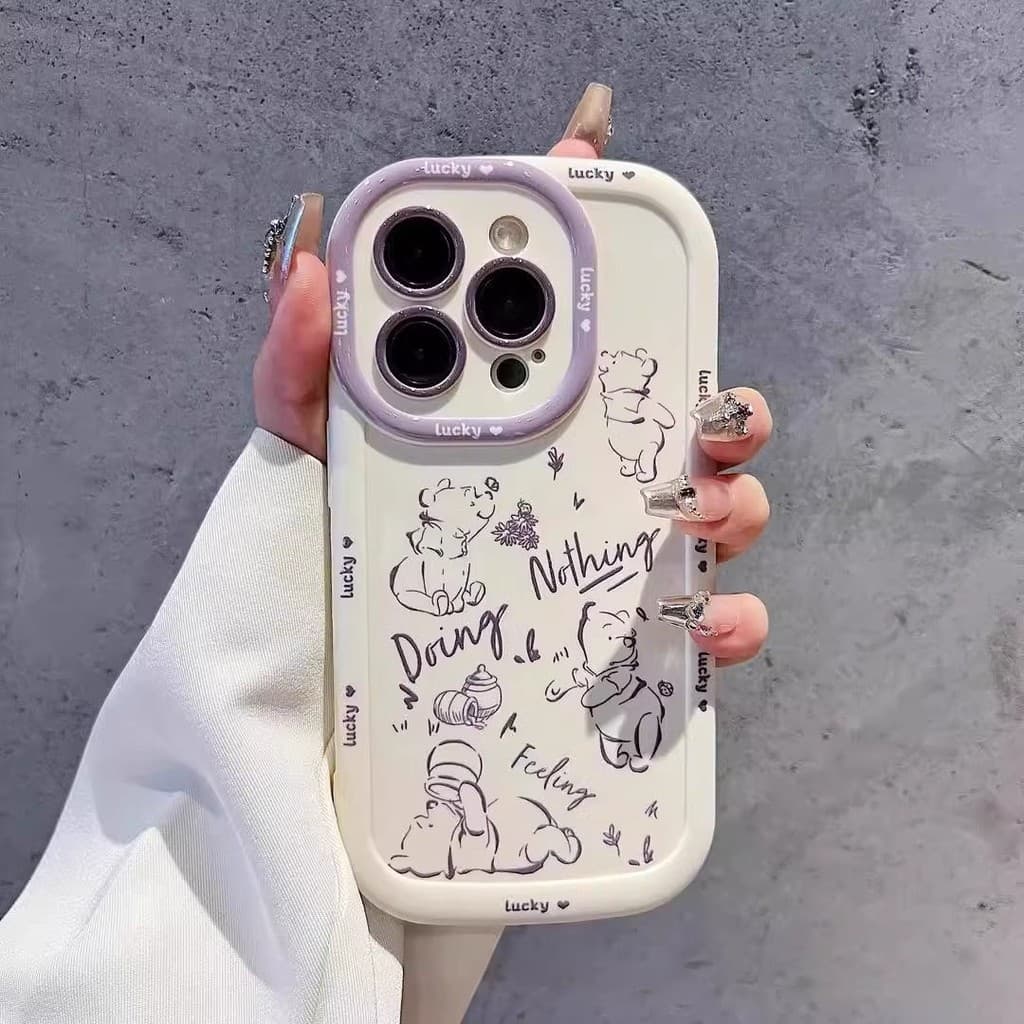 Cartoon Line Winnie Capa De Telefone Para iPhone 16/15/14/13/12/X/7/11/Plus/pro Max Macia De silicone Fosco Com Tudo Inc