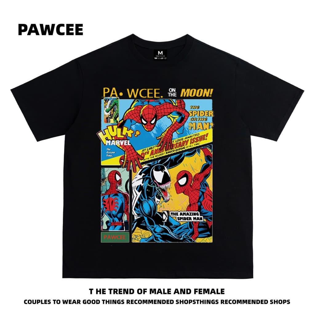 Camiseta Unissex Oversized Plus Size Feminina Masculina Preta da Marca PAWCEE, Design  Elementos de Spider - Man e Hulk