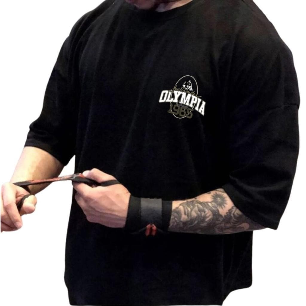 Camiseta Oversized Larga Streetwear com estampa do Mr Olympia 100% Algodão Alta Qualidade