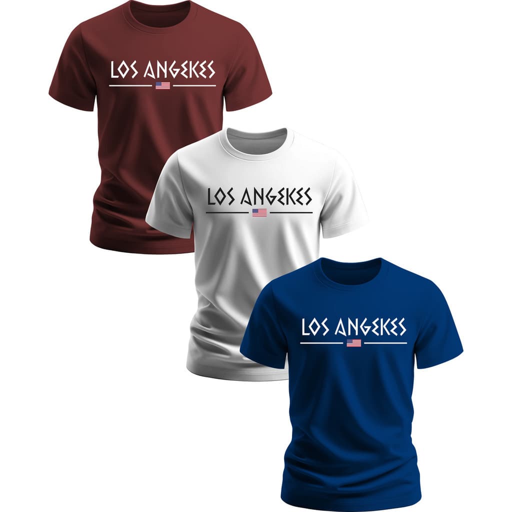 Kit 3 Camisa Variável 100% Algodão Los Angeles Masculina