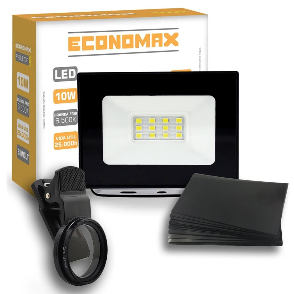 Kit Refletor Economax 10W + película polarizada + lente CPL