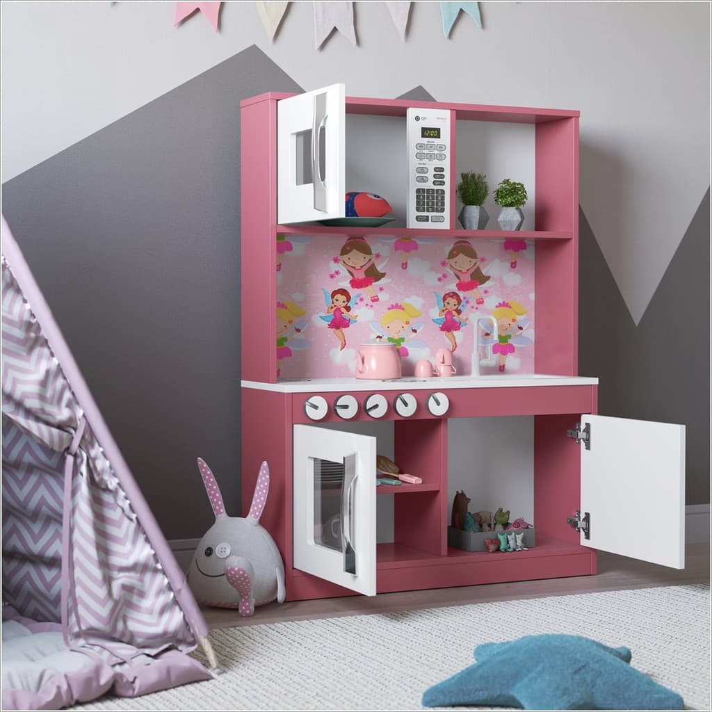 Cozinha Infantil Diana em MDF Branco/Rosa - Ofertamo