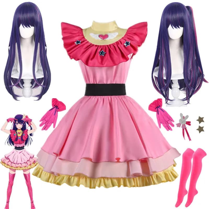 Anime OSHI NO KO Ai Hoshino Cosplay Traje Vestido Lolita Saia Rosa Uniforme Halloween Carnaval Roupas De Festa