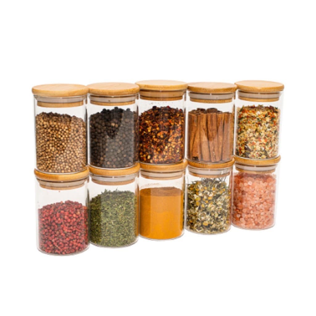 12 Potes De Vidro Com Tampa De Bambu 200ml Alimentos