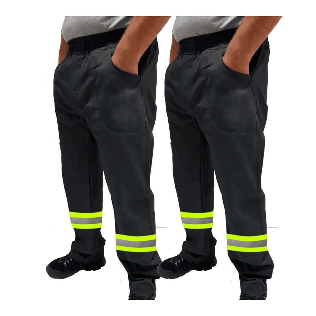 Kit C/ 2 Calça de Uniforme Segurança Brim Profissional Reforçada Com Faixa Refletiva Verde