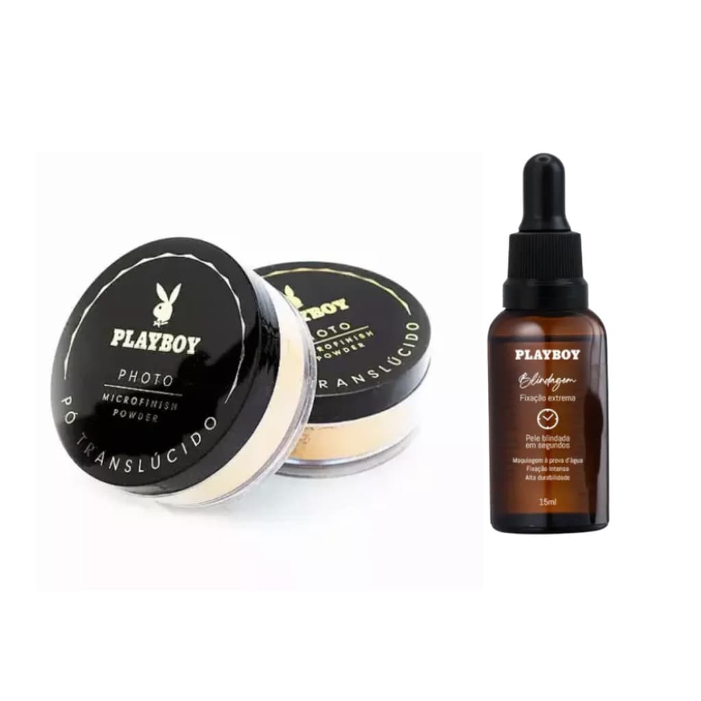 Kit Pó Translucido Photo Microfinish Powder Playboy + Blindagem De Maquiagem 3em1 Playboy 15ml
