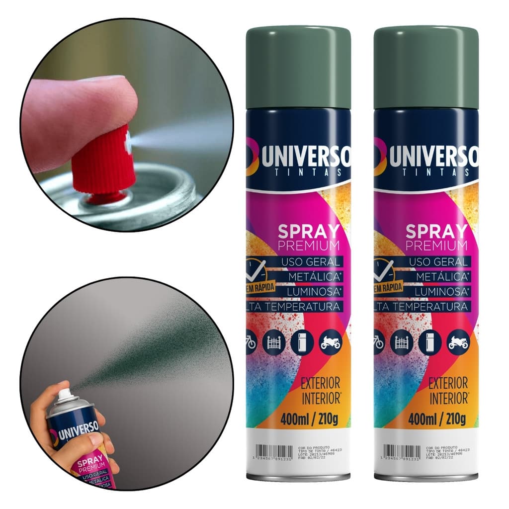 Kit 2 Tintas Spray 400ml Verde Escuro Uso Geral Universo Tinta para Pintura Aço Ferro Couro Gesso Cerâmica