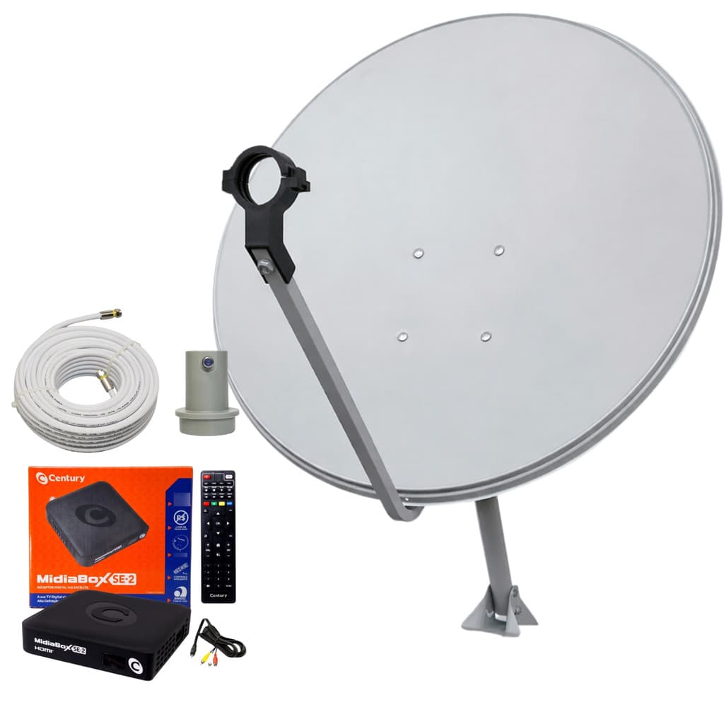 Kit Antena Midiabox SE-2 Receptor Digital Antena Ku LNBF Cabo 15 m