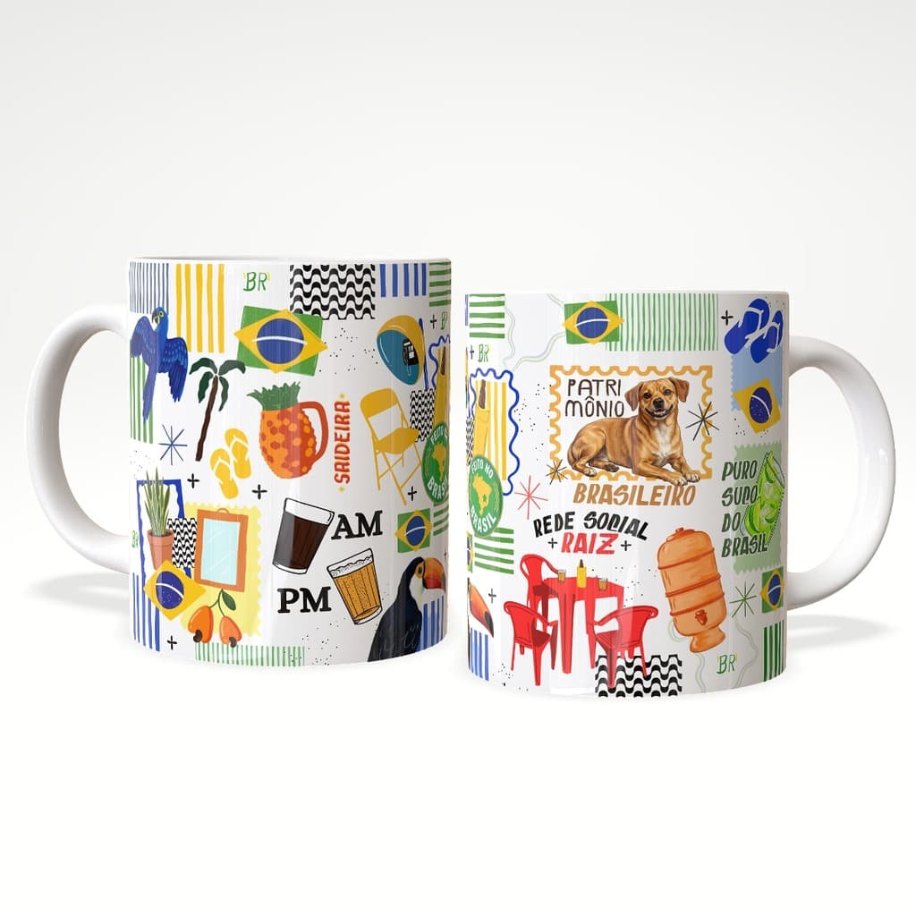 Caneca Brasileiridades Brasil Raiz Vira Lata Caramelo Presente Criativo Porcelana 325ml – JURO