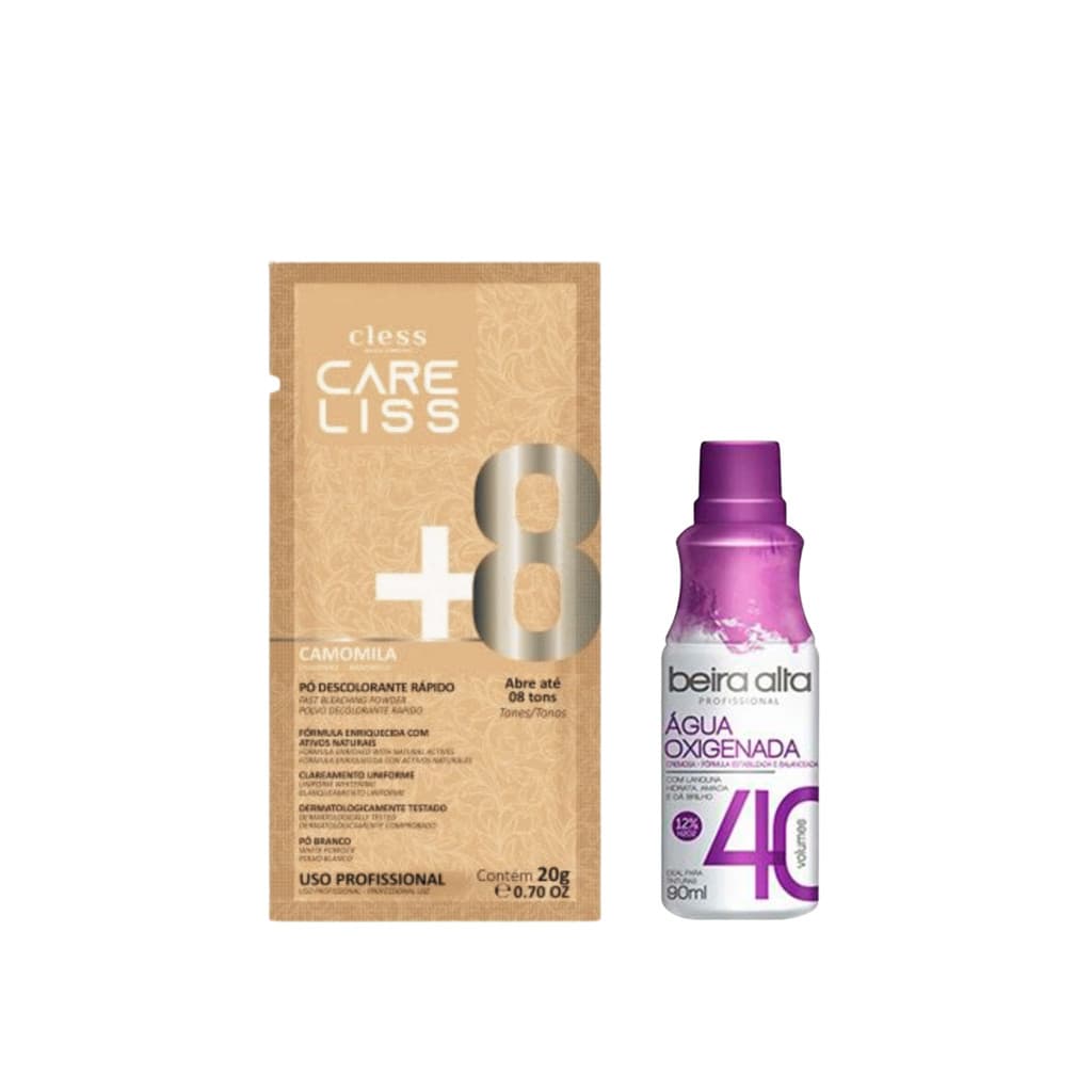 Kit Pó Descolorante Camomila 20g Care Liss Cless + Água Oxigenada Vol 40 Beira Alta 90ml