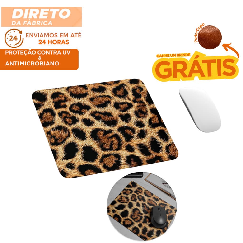 MousePad Grande Onça Oncinha Estampa Animal print Grande 25x18 cm Barato