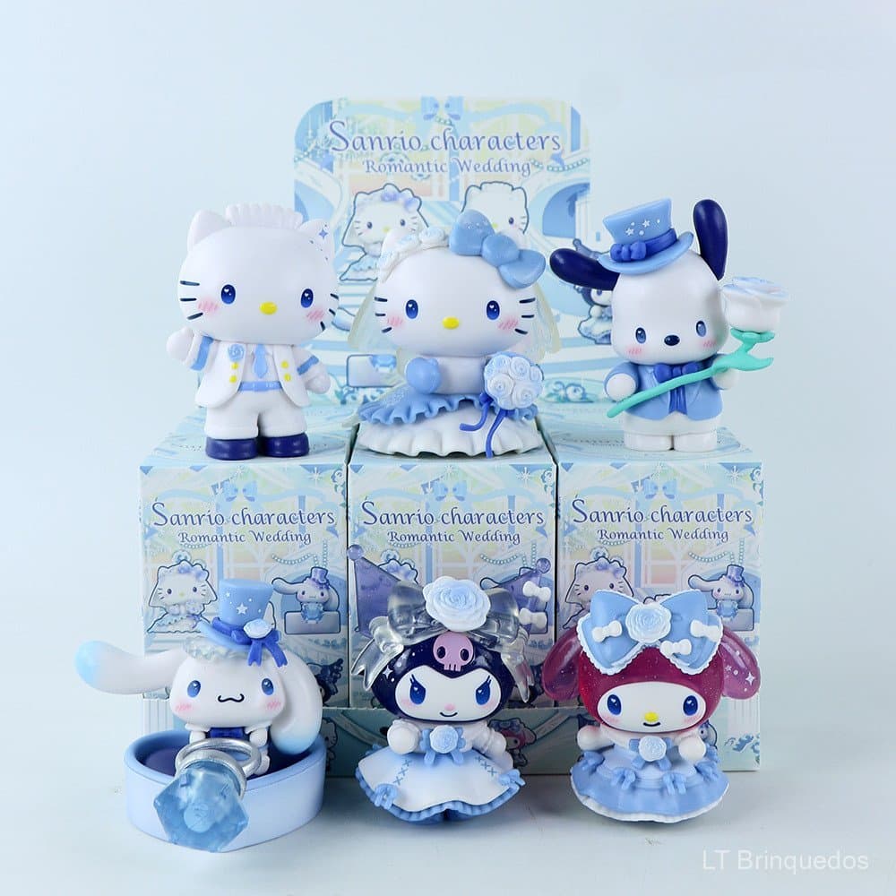 Nova Série de Casamento Romântico da Família Sanrio, Figuras Colecionáveis em Caixa Surpresa, Hello Kitty, Kuromi, Itens