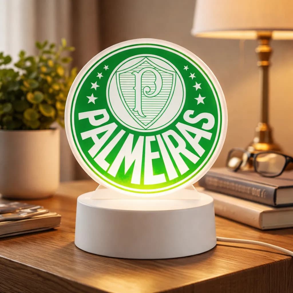 Luminária Led Usb Acrílico Transparente Time De Futebol 18cm