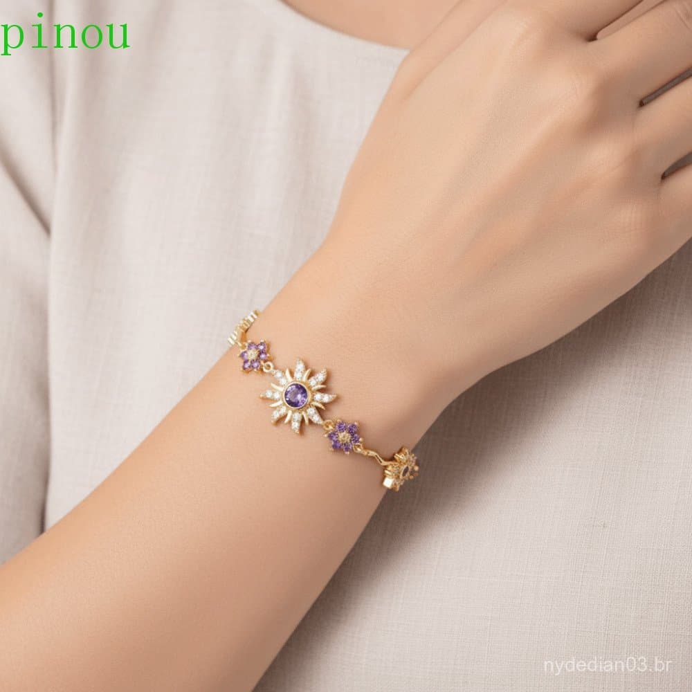 Pulseira De Girassol PINOU , Corrente De Zircônia Cúbica Rosa Requintada E Moderna , Strass Brilhante