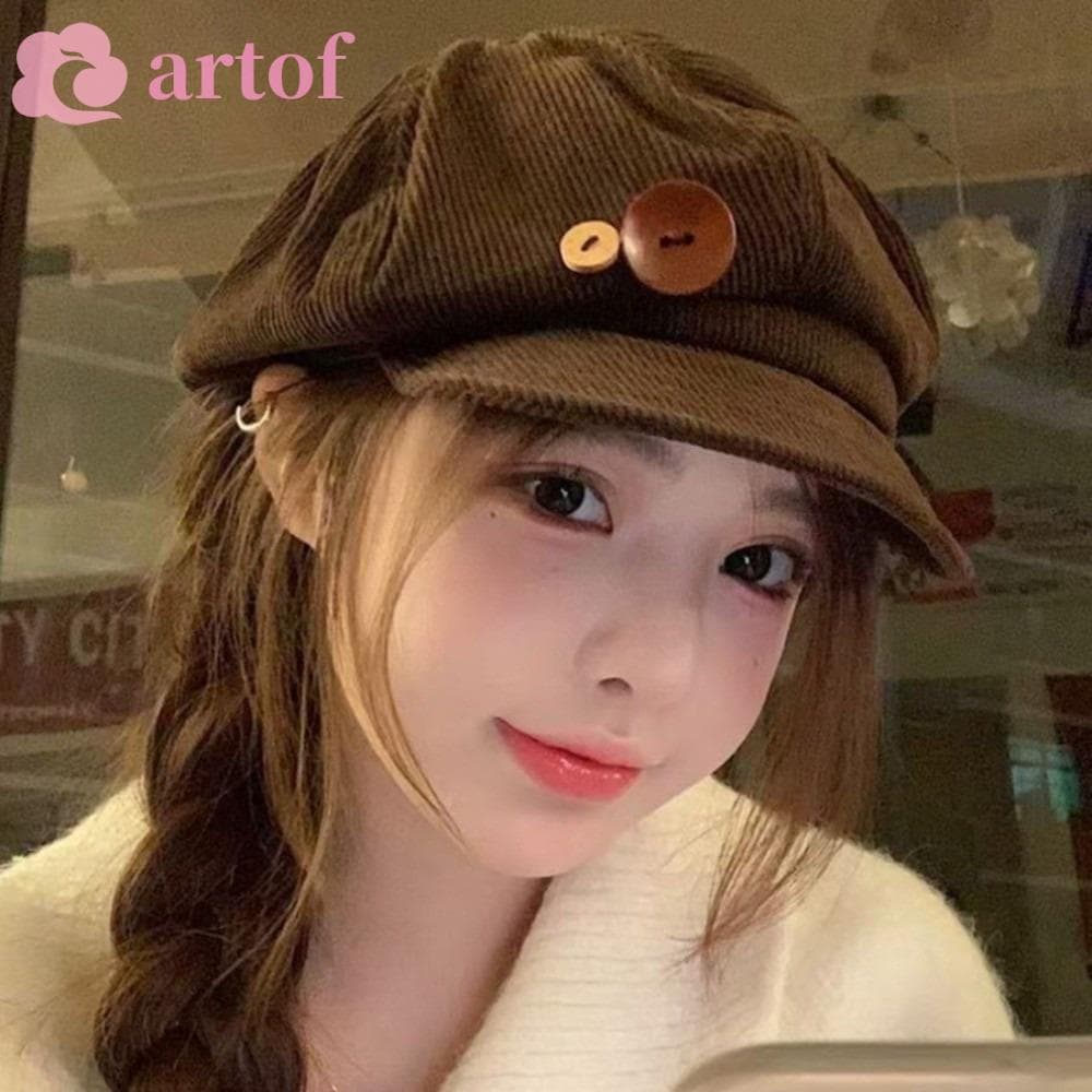 Chapéu De Boinas De Botão Duplo ARTOF , Boné De Beisebol De Veludo Japonês Y2k , Harajuku Manter Quente JK Painter Femin