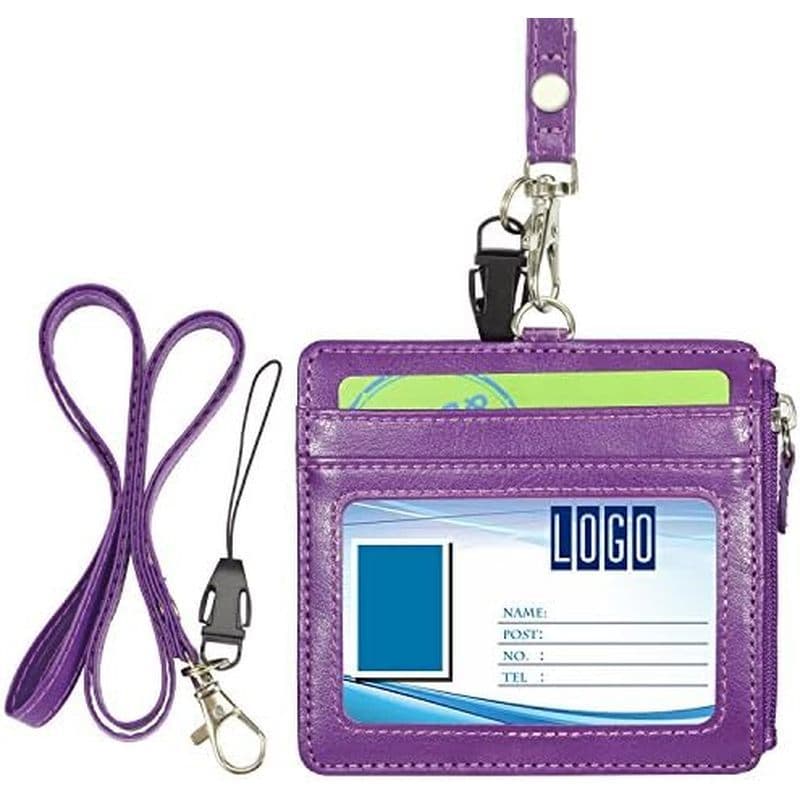 Porta-Crachá Com Zíper , Material Escolar Wisdompro Vertical De Couro PU De 2 Lados 1 Janela De Identificação , 4 Compar