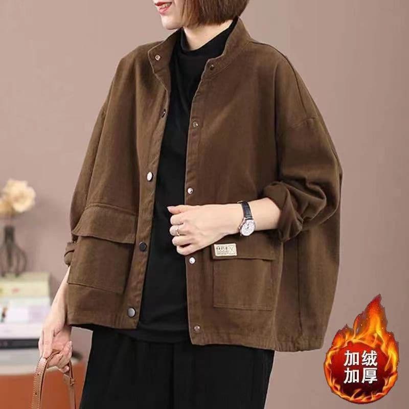 Jaqueta de trabalho grossa para mulheres, forrada com fleece de algodão puro, para outono e inverno, tamanho grande, cor