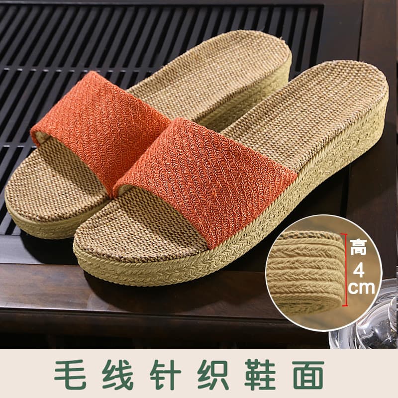 Chinelos de linho feminino verão ao ar livre usar cunha salto casa casal interior antiderrapante sandália doméstica de s