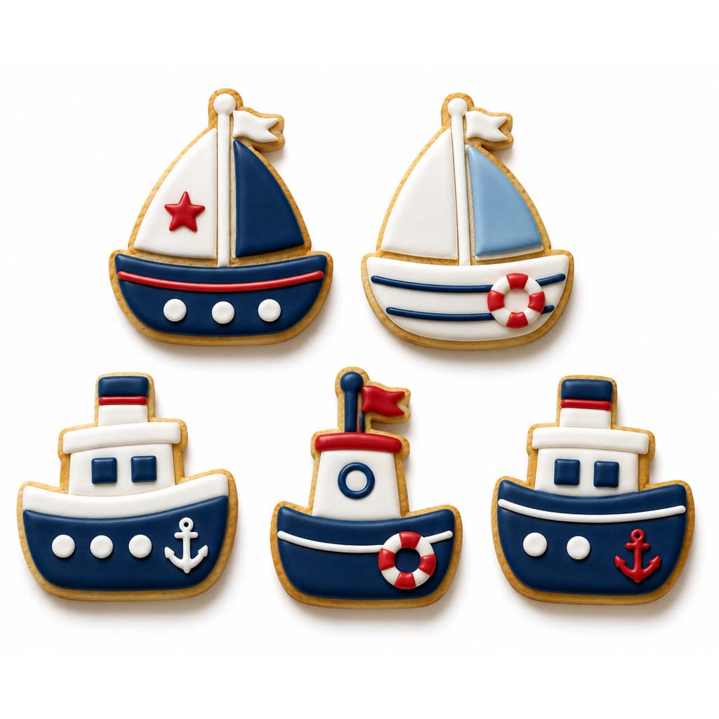 Kit 05 Cortadores de Biscoitos Cookie Tema Barquinhos Barcos