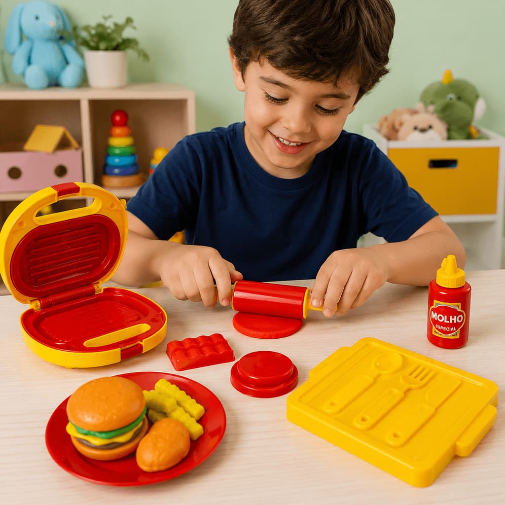Kit Massinha de Modelar Infantil Hamburgueria Faz de Conta Brinquedo Criança Acessórios