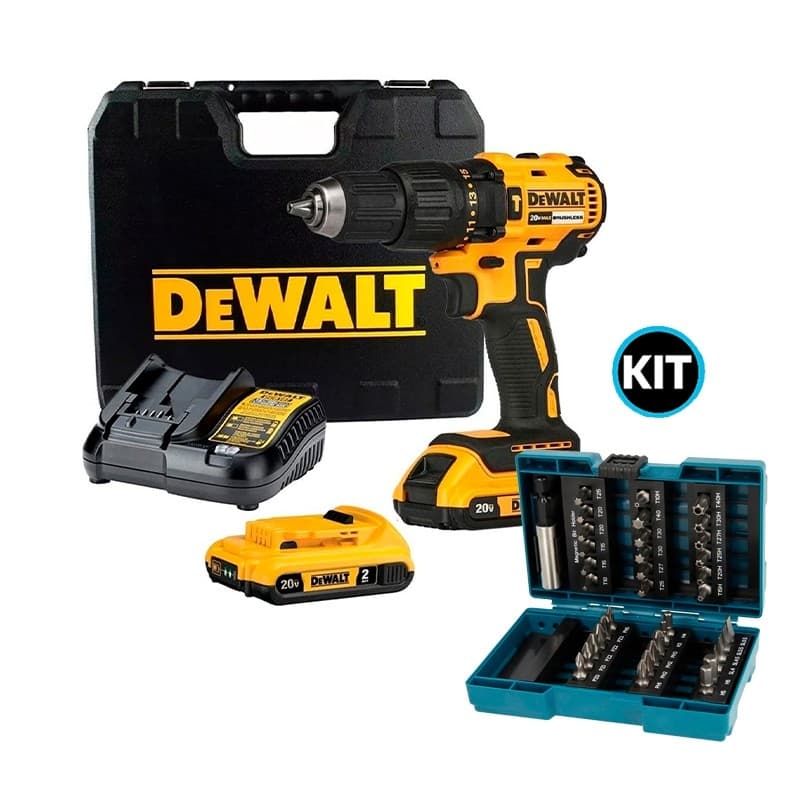 Parafusadeira / Furadeira Impacto 1/2" Bateria 20v Dewalt DCD7781D2-BR com Kit Bits 37 pecas Makita B-28606