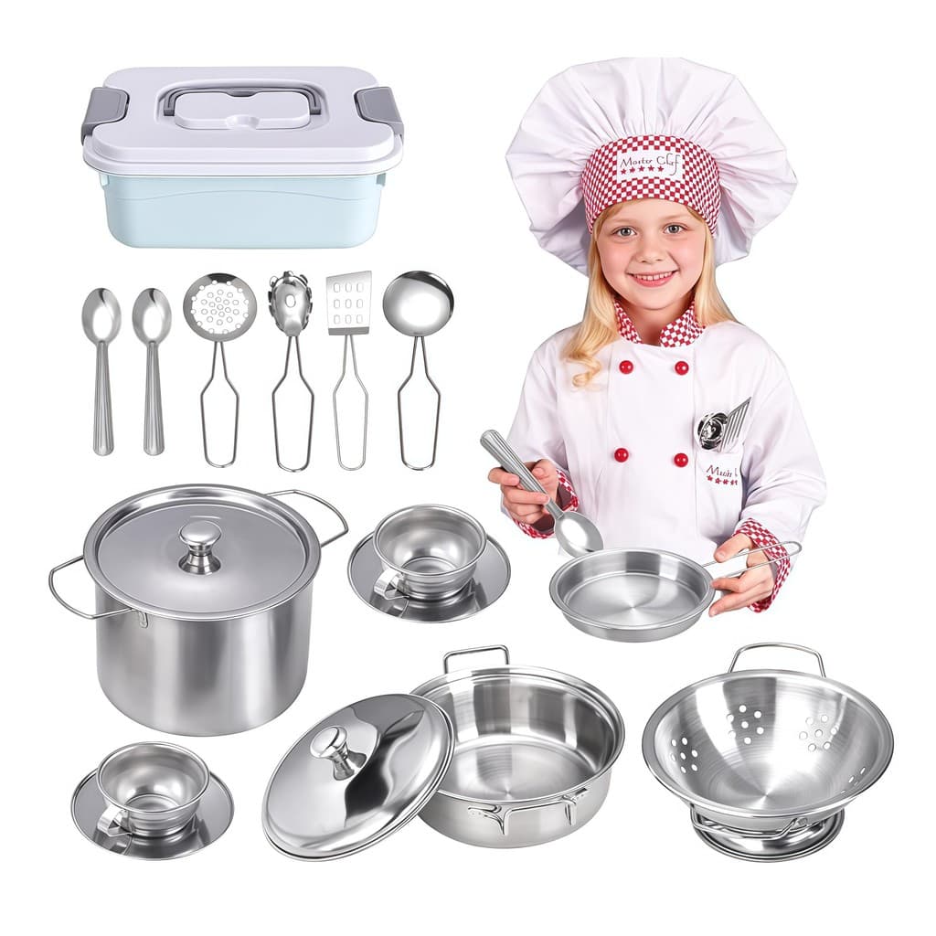 Conjunto de cozinha de brinquedo para crianças, mini utensílios de mesa em aço inoxidável, brinquedo de ute