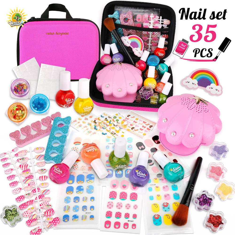 Brinquedo de faz de conta para meninas, conjunto de maquiagem e nail art, adesivos de lantejoulas de princesa, caixa de