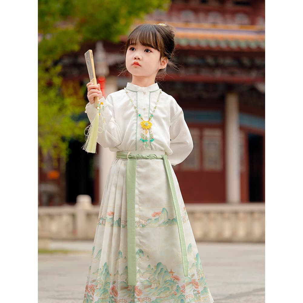 Hanfu meninas 2024 novo estilo primavera outono crianças novo estilo chinês cavalo rosto saia meninas saia antiga Tang t