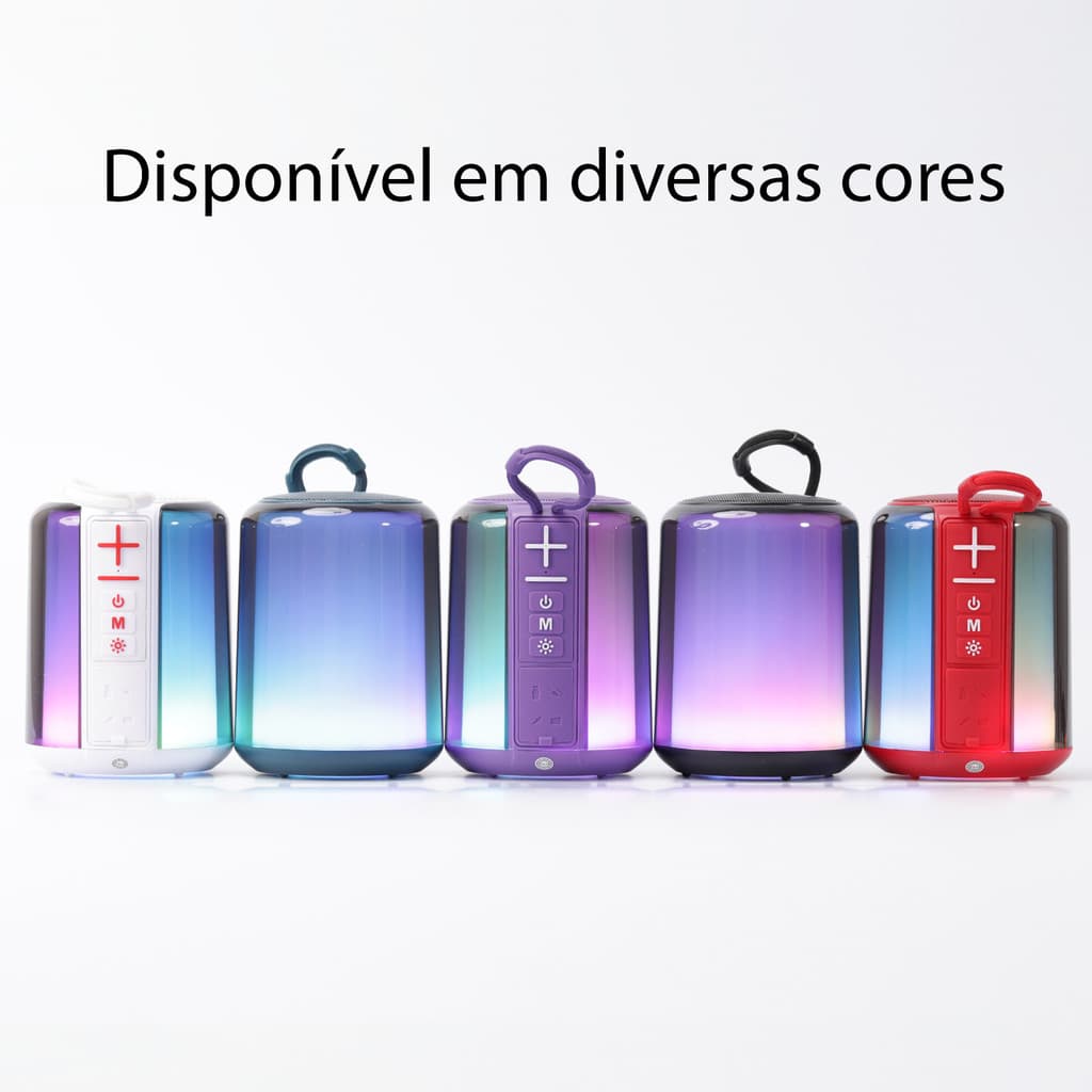 Caixa De Som Portátil Led Com Alça Recarregável Wassay Cores Sortidas
