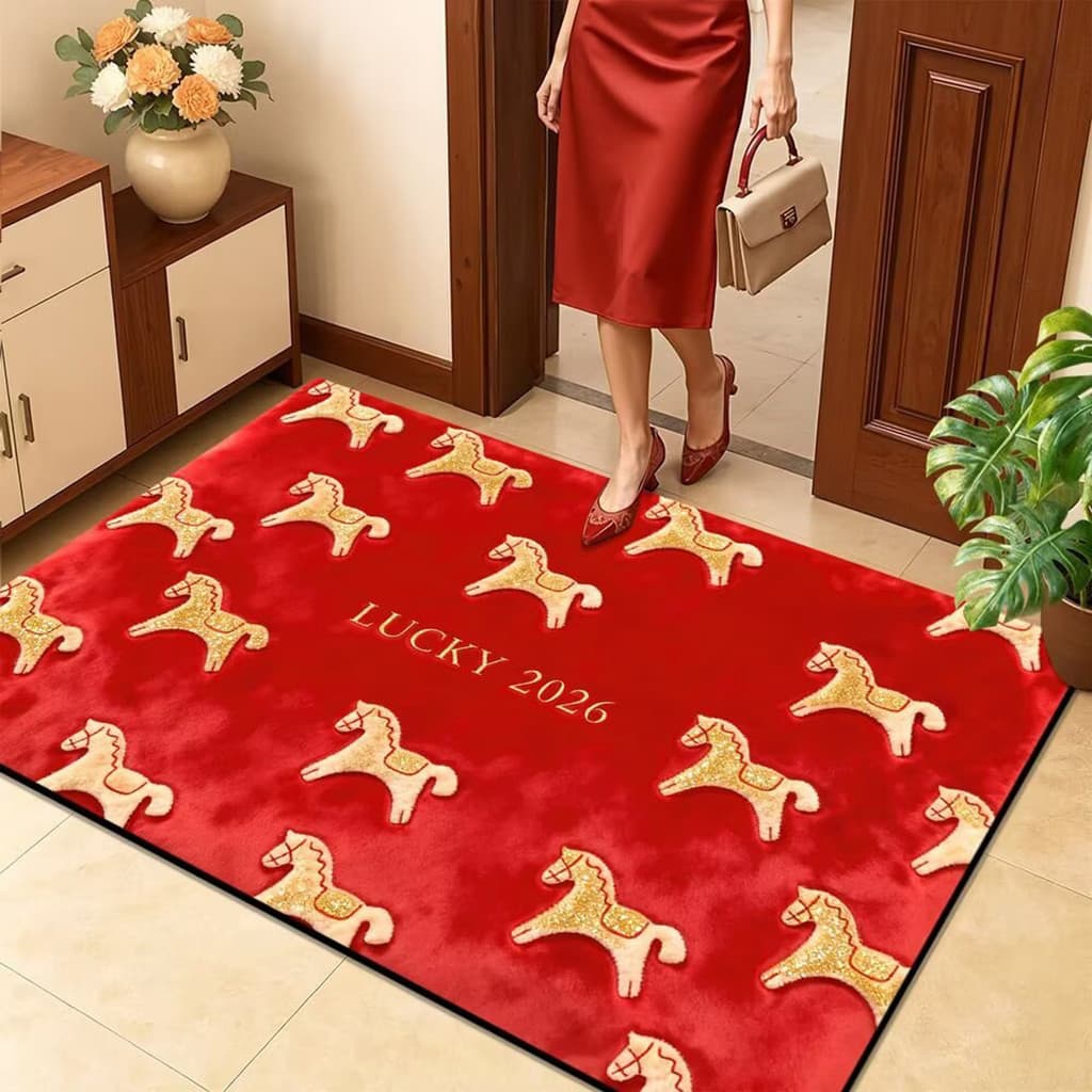 Ano novo tapete de entrada vermelho 2026 novo estilo tapete de entrada tapete de entrada pode ser cortado tapete antider