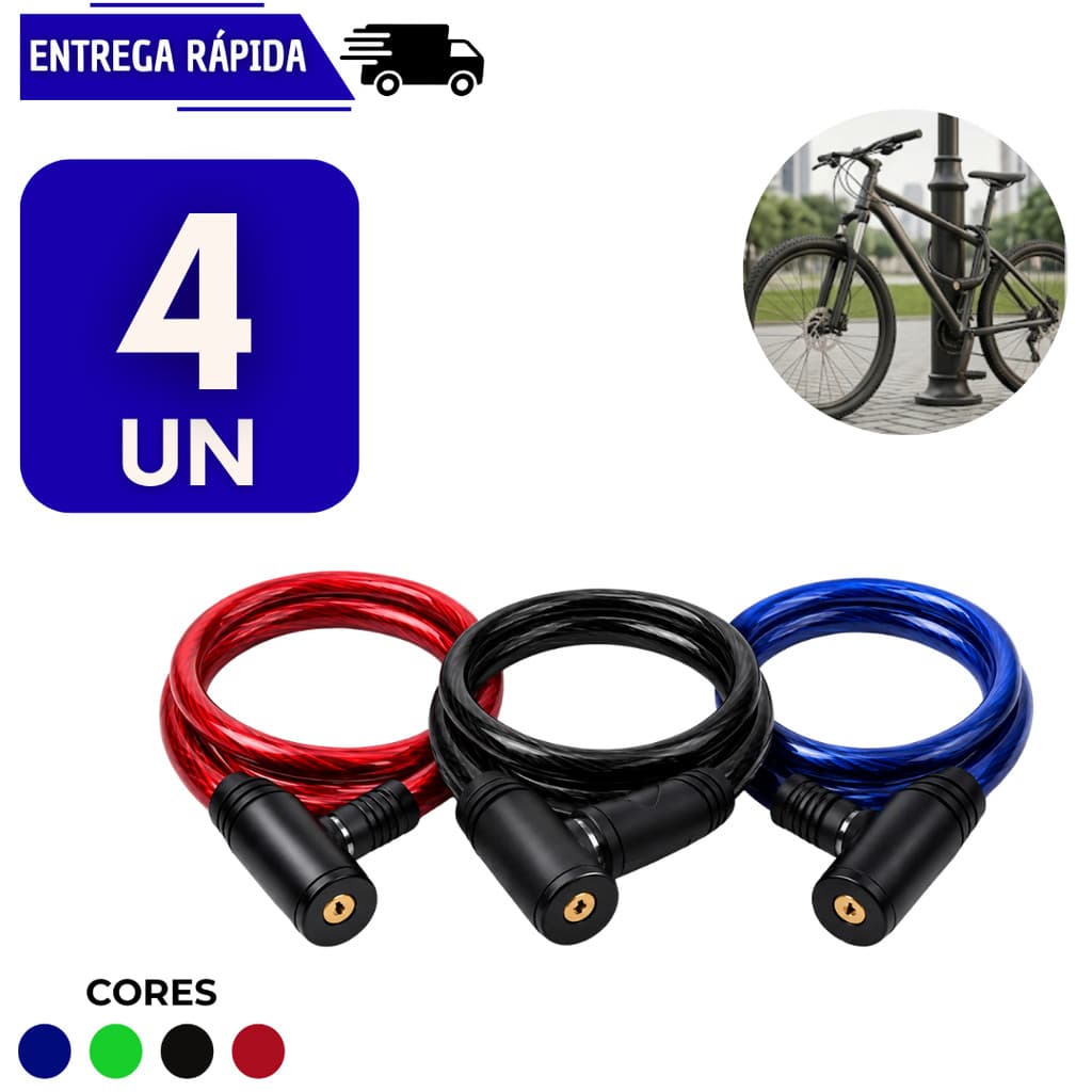4 Corrente Cabo Cadeado De Segurança Para Moto Bicicleta Cabo De Aço Revestido Trava Com Chave Bike Anti Furto