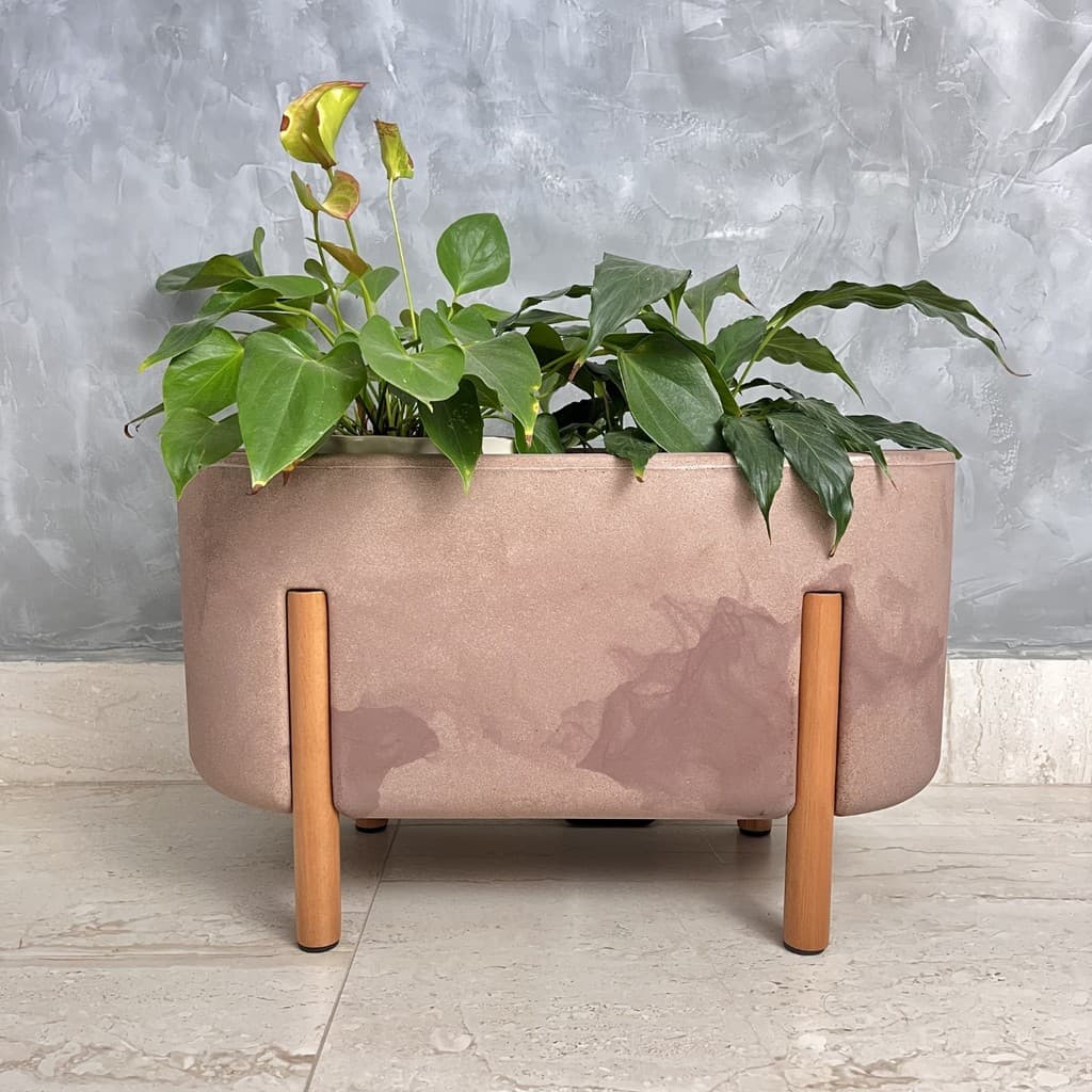 Floreira Nórdica P 50x30 Pés Estilo Madeira Vaso Sala Varanda Jardineira Decorativa Moderna