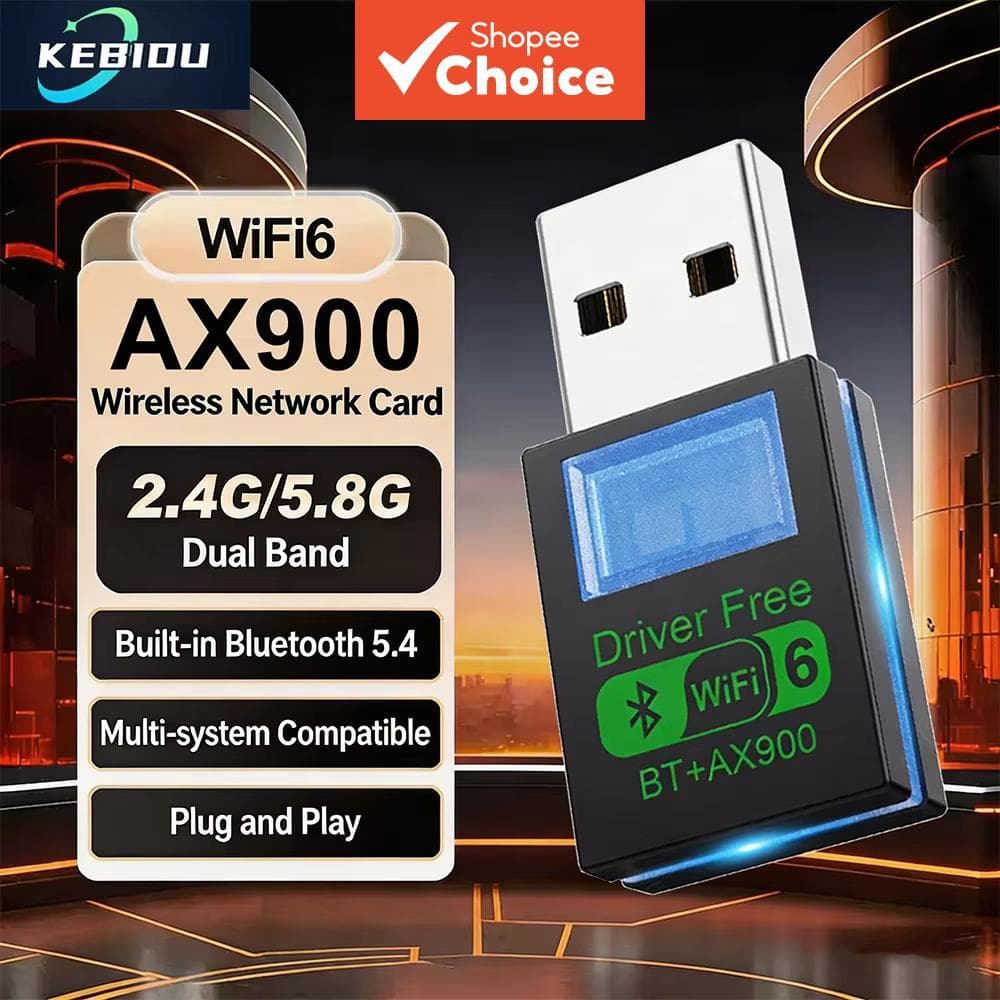 2026 Mini Adaptador USB sem fio Bluetooth 5.4 Receptor Transmissor Dongle WiFi 6 de banda dupla 900Mbps para PC e