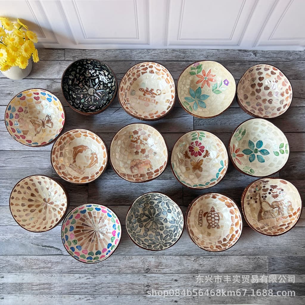 Tigela de casca de coco Natural embutida, decoração criativa de entrada, tigela de armazenamento, decoração de utensílio