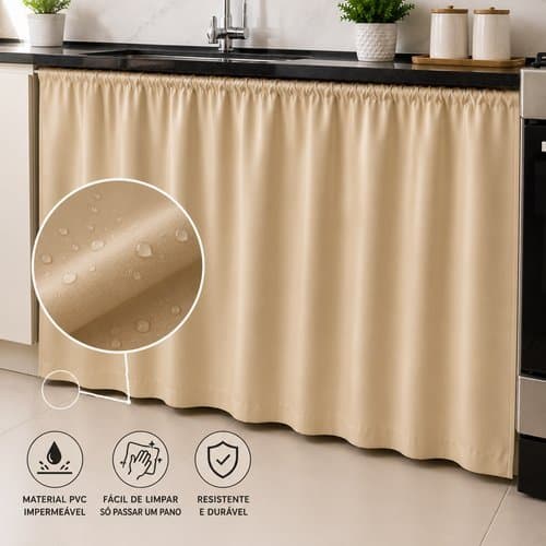 Cortina De Pia Cozinha Bege Organizador Pratica Decorativo Resistente